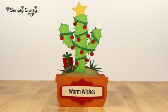 Unique Cactus Christmas Card SVG for 3D Holiday Gifting